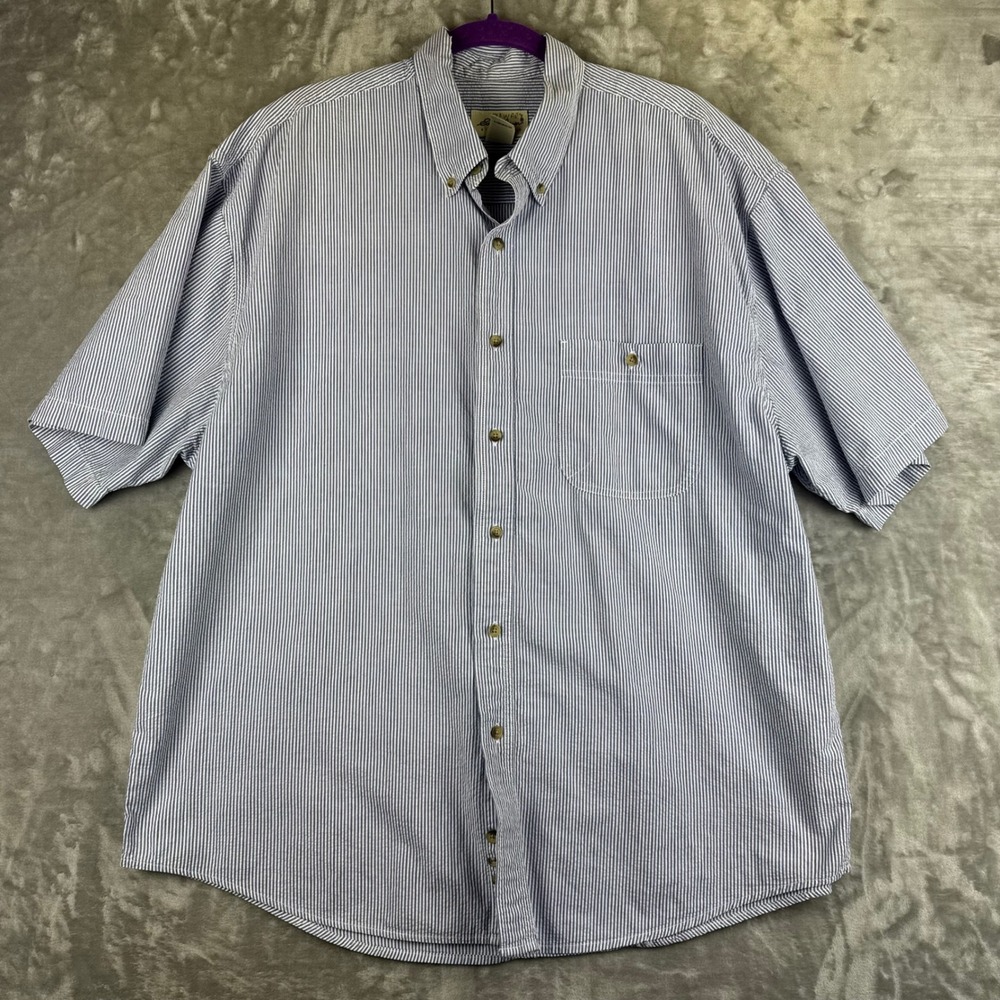 Eddie Bauer Button Down Mens XL Blue White Striped Seersucker Shirt (1684) - Picture 1 of 10